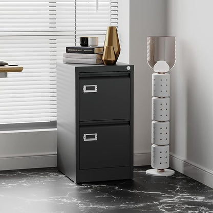 2 Drawers Vertical File Cabinets - 17.8" Deep Lockable Filing Cabinet - Black Metal Storage Cabinets for Home Office to Hanging Files Letter/Legal/F4/A4 Size