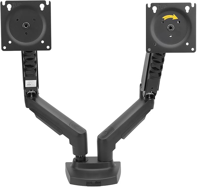 Zunate Adjustable Double Screen Stand for 17-27inch Screens, Telescopic Rotating Desk Mount for Gaming and Work, Aluminum Alloy Material