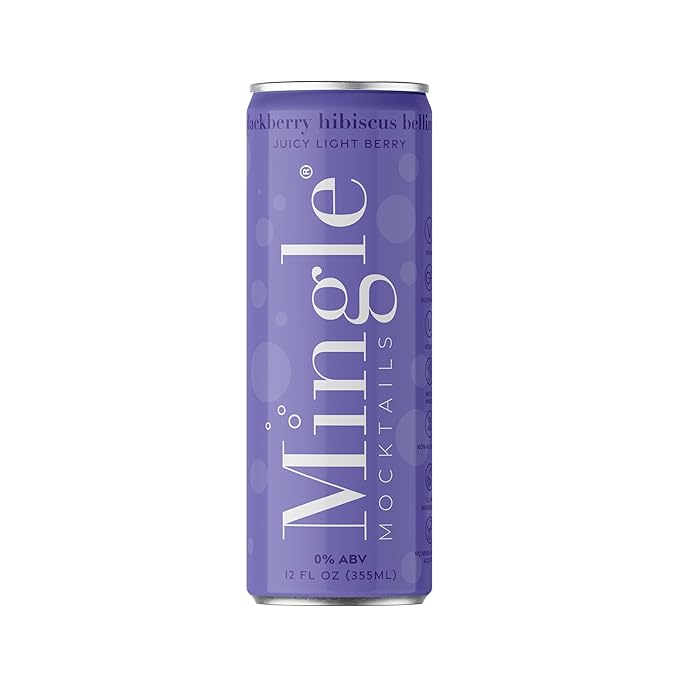 Mingle Mocktails Blackberry Hibiscus Bellini, Non-Alcoholic Drinks, Pre-Mixed Drinks, Canned Mocktails, 12 fl. oz. Cans, Pack of 24