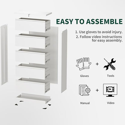 Lateral File Cabinet 4 Drawer, Metal File Cabinets for Home Office Legal/Letter A4 Size, File Cabinet with 4 Lock, Require Assembly, White