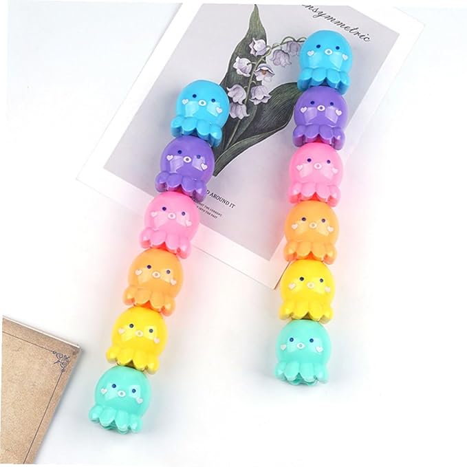 NUOBESTY 2 Sets Octopus-shaped Pastel Highlighter Pens with Single Tip Fluorescent Ink for Note Taking and School Supplies Cute Stackable Markers for Students Classroom Use