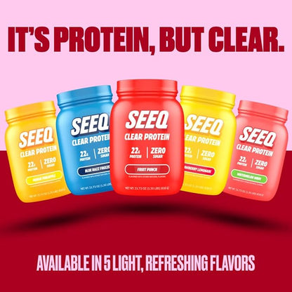 SEEQ Clear Whey Isolate Protein Powder, Fruit Punch, 22 Servings, 22g Protein Per Serving, Sugar-Free, Keto-Friendly, Soy-Free Clear Protein Powder, Juice-Like Protein