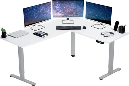 VIVO Electric Corner 63 x 55 inch L-Shaped Standing Desk, Memory Height Adjustment, White Top Gray Frame, DESK-E3CTGW