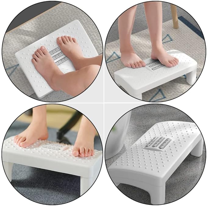 Milisten White Plastic Foot Stool with Massage Rollers Non-Slip Ergonomic Foot Rest for Under Desk Use Office and Home Support