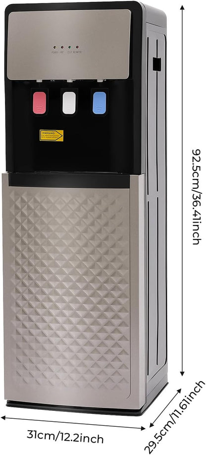 Bottom Loading Water Cooler Dispenser for 5 Gallon Bottles - 3 Temperatures with Hot, Room & Cold Spouts,Overload Protection, Dry Burning Protection,Water Dispenser for Home,Office (Silver Grey)