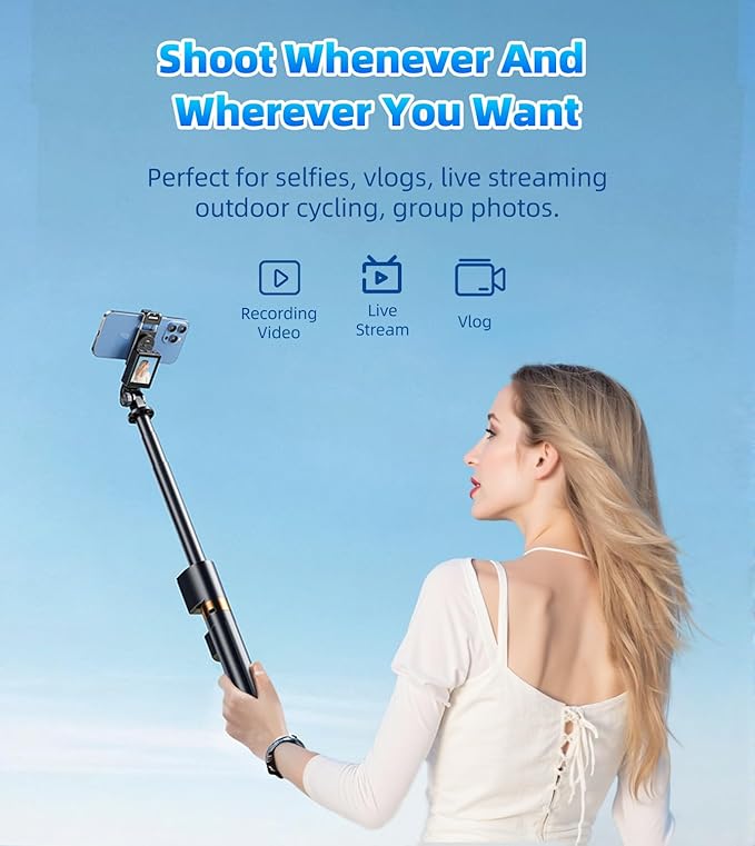 Flymoon Tripod for iPhone with Detachable Screen Monitor, Remote Control, 2025 Phone Tripod Stand, Back Camera Monitor, 68.3" Extendable Selfie Stick, 360° Rotation for Vlog, iPhone & Android