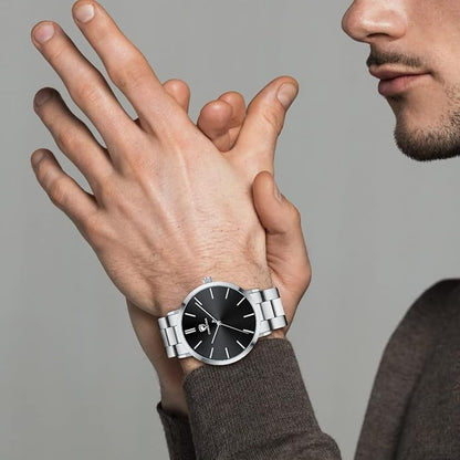 GOLDEN HOUR Men's Watches Slim Minimalist Runway Plated Stainless Steel Quartz Analog Watch