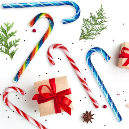 Christmas Candy Canes Tutti Frutti, Blue/White Peppermint, Red and White Cherry Mix Flavors - Bulk Candy Canes Individually Wrapped for Family Holiday Indulgement, Candy Cane Gift Set (100 Count)
