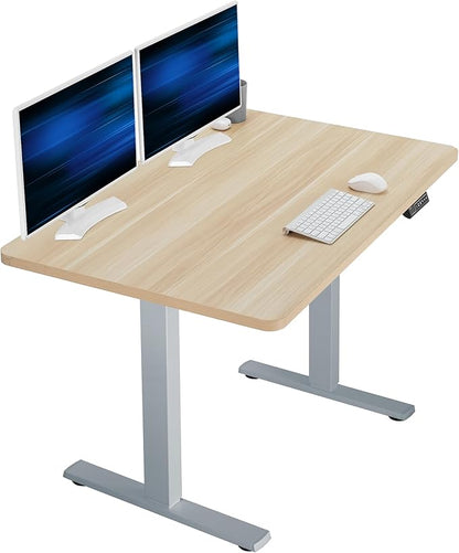 VIVO Electric 48 x 30 in Standing Desk, Memory Height Adjustment, 1B Series, One-Piece Light Wood Top, Gray Frame, DESK-KIT-1G5C