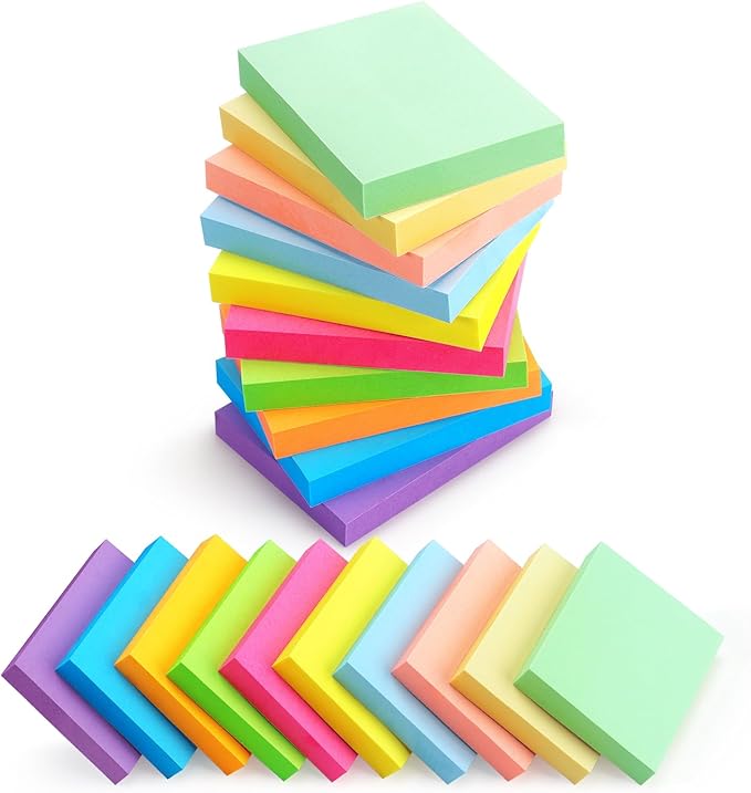 Eastern Wolf Sticky Notes 1.5x2 Self-Stick Notes 10 Bright Multi Colors Sticky Notes 20 Pads 100 Sheet/Pad