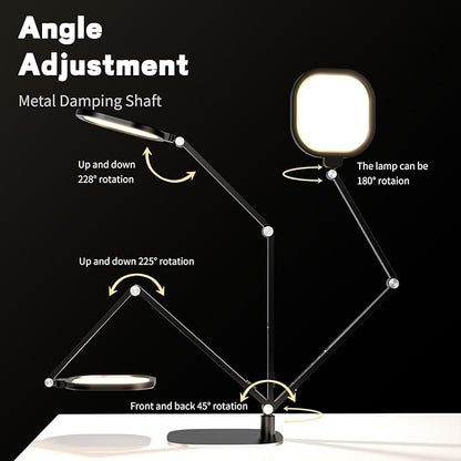 LED Desk Lamp for Home Office, Eye-Caring Diffused Desk Light, 3 Color Temperature 10 Brightness Computer Light, Dimmable Desk Light with Memory & Timer Func, Metal Swing Arm Table Lamp