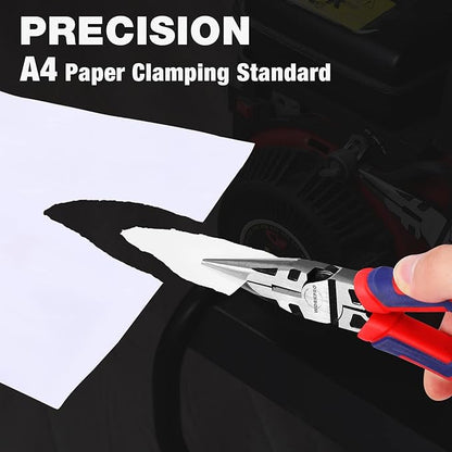 WORKPRO Premium 8” Needle Nose Pliers, Paper Clamp Precision, Heavy-Duty CRV Steel, Large Soft Grip with Wire Cutter, Long Nose Cutting Pliers, W031269