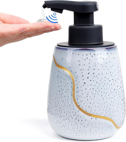 BosilunLife Automatic Soap Dispenser Bathroom - Liquid Hand Free Dispenser Smart Electric Ceramic Lotion Soap Dispenser Touchless with Waterproof Pump Rechargeable for Dish Soap, 17oz, Speckled Blue