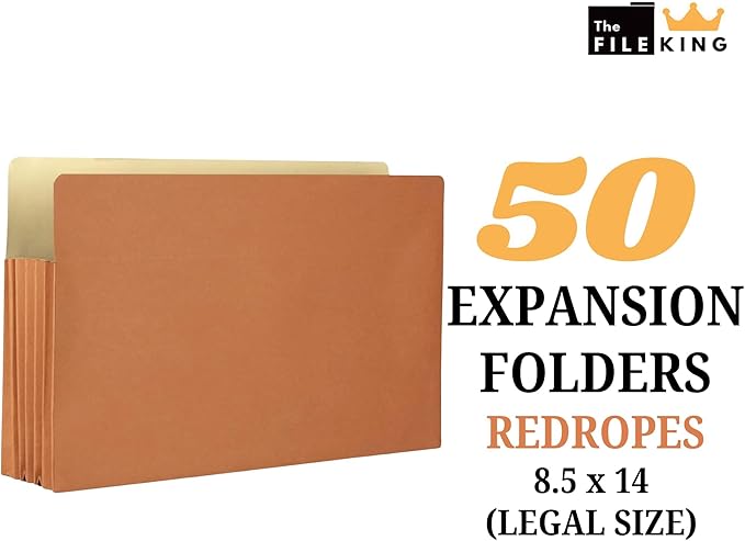The File King Expanding Accordion File Folder - Legal Size | 3.5" Expansion - Carton of 50 | Store and Organize Papers | Keep Records in One Place | Save Time Searching