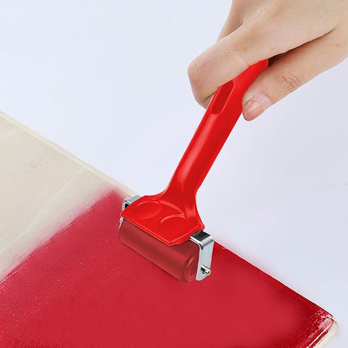 2 Pcs Rubber Roller, Hard Rubber Brayer Glue Roller for Construction Tools Printmaking Stamping Wallpaper Gluing Application, 3.8" and 2.2" (Red)