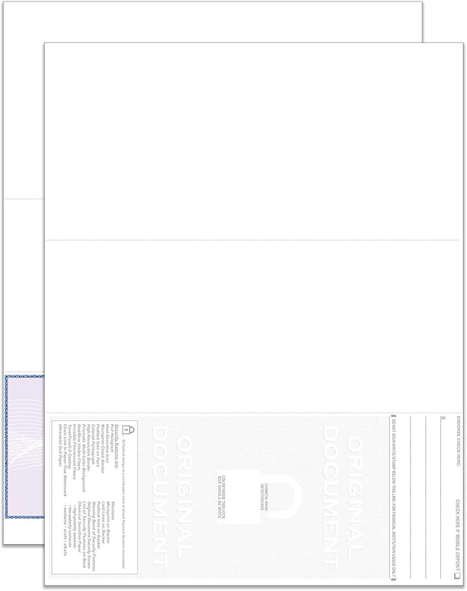 EZ Checks Premium Blank Hologram High Security Laser Check Stock | 500 Sheets | Blue/Maroon | Check at Bottom)