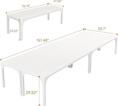 13FT Conference Table, Super Sturdy Large Rectangle Meeting Seminar Table for 16 Person, Long Business Tables, 4 Pcs White