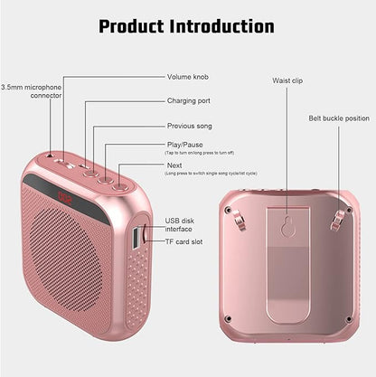 Portable Voice Amplifier for Teachers,Rechargeable Portable Microphone with Speaker,Wired Microphone,Pa System for Outdoors, Teaching, Meeting, Tour Guide, Yoga(5PCS,Rose Gold)