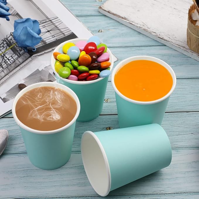 Paper Cups 8 oz 150 Pack, Disposable Paper Coffee Cups for Hot or Cold Beverage Drinking for Party, Picnic, BBQ, Travel, and Event -Blue