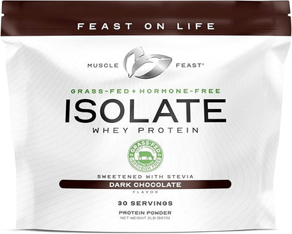 Muscle Feast Grass-Fed Whey Protein Isolate, All Natural Hormone Free Pasture Raised, Whey Isolate Protein Powder for Men and Women, Clean, Gluten-Free, Delicious Isolate Protein - Dark Chocolate, 2lb