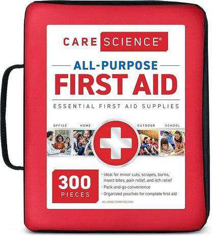 Care Science First Aid Kit All Purpose, 300 Pieces | Professional Use for Travel, Work, School, Home, Car, Survival, Camping, Hiking, and More