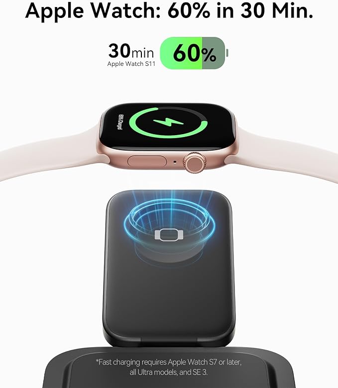 INIU 3 in 1 Wireless Charging Station, Qi2 Certified 15W Travel Charger for Apple Multiple Devices, Foldable Magnetic Wireless Charger Stand for iPhone 17 16 15 14 13 12 Series Apple Watch AirPods