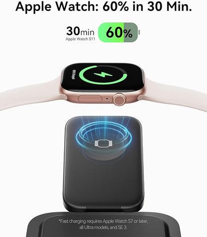 INIU 3 in 1 Wireless Charging Station, Qi2 Certified 15W Travel Charger for Apple Multiple Devices, Foldable Magnetic Wireless Charger Stand for iPhone 17 16 15 14 13 12 Series Apple Watch AirPods