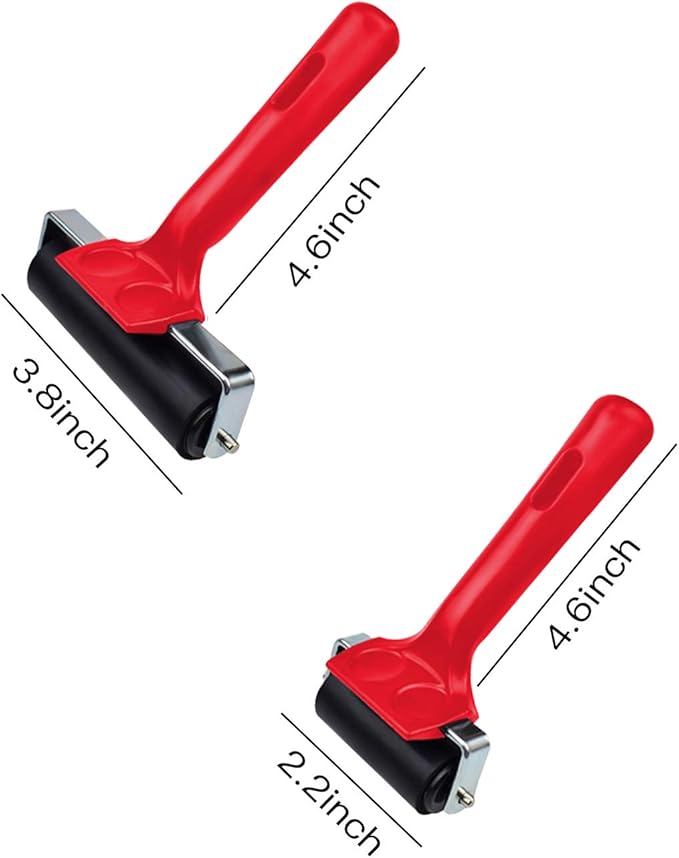 2 Pcs Rubber Roller, Hard Rubber Brayer Glue Roller for Construction Tools Printmaking Stamping Wallpaper Gluing Application, 3.8" and 2.2" (Red)