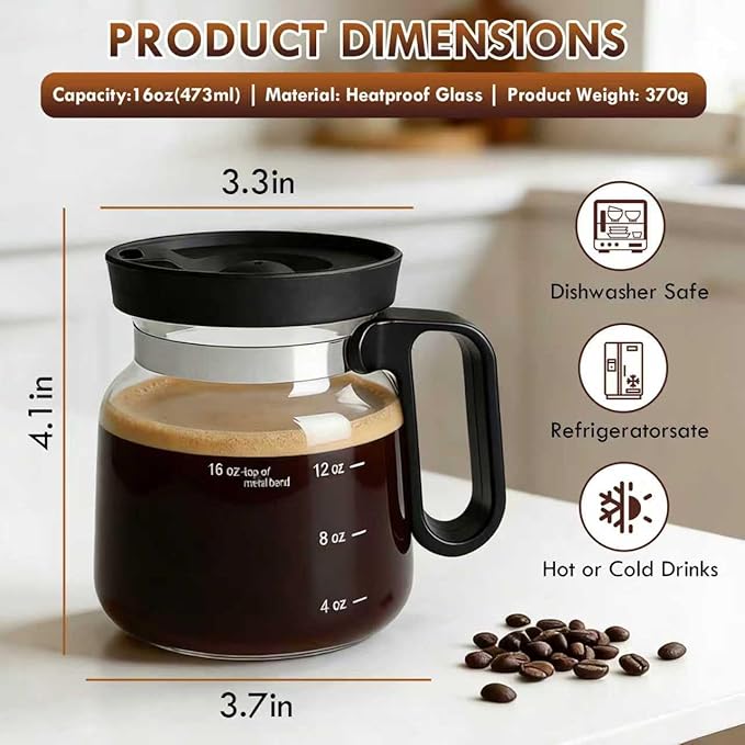 Mini Coffee Pot Mug with Lid,16Oz Glass Coffee Pot Coffee Mugs,Spill-Proof & Heatproof Coffee Pot Cup Gifts for Coffee Lovers (1Pcs)