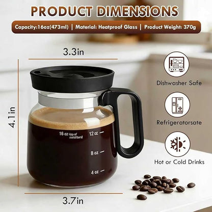 Mini Coffee Pot Mug with Lid,16Oz Glass Coffee Pot Coffee Mugs,Spill-Proof & Heatproof Coffee Pot Cup Gifts for Coffee Lovers (1Pcs)
