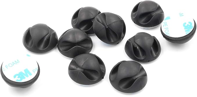 ENVISIONED Cable Clips with 3M Self Adhesive, Black, 10 Pack (2 Slots) for Home, Office or Nightstand
