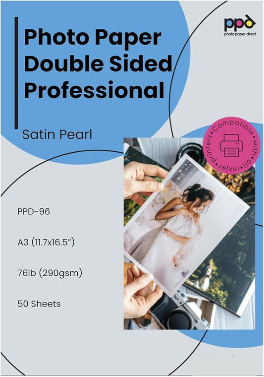 PPD Double Sided Photo Paper, Satin Pearl Brochure Paper 11 x 17 for Inkjet Printer, 290 gsm, 10.7 mil Thick for Magazine, Flyer, Presentation, Program, Instant Dry & Water Resistant (50 Sheets)
