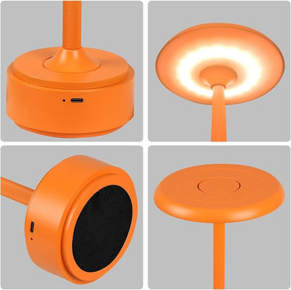Small Table Lamp With 5200mah Battery - Rechargeable Desk Lamp For Cozy Nights, Usb-C Fast Charging & Stepless Dimming, Cordless Table Lamp With 3 Lighting Modes For Bedroom, Office & Travel(Orange)