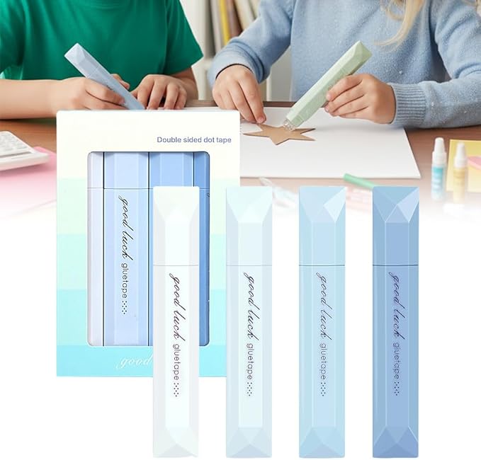 4-Pack Strong Double Sided Tape Roller | 0.23in x 16.4ft Adhesive Tape Glue for Gift Wrapping | Junk Journals | Paper Crafts | Essential Scrapbooking Supplies,Photo Mounting,School Office (Blue)