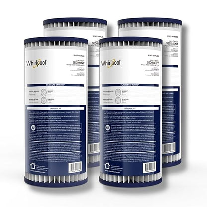 Whirlpool 10" x 4.5" Whole House Water Filter WHKF-WHPLBB, Full Case of 4 Pleated Filters, NSF Certified 20-Micron Rating Reduces Sediment, Fits Most 4.5 inch Diameter Standard Water Filter Housings