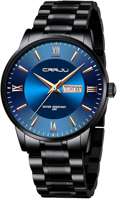 CRRJU Men's Fashion Luxury Stainless Steel Watches for Men Business Auto Date Chronograph Analog Quartz Wristwatches