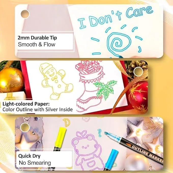 Outline Marker Self-outline Metallic Markers, 12 Colors Squiggles Shimmer Outline Markers Pen Set for Drawing Art School Supplies, Glitter Pen Set for Cards Lettering, Gift for 4-12 Year Old Girl