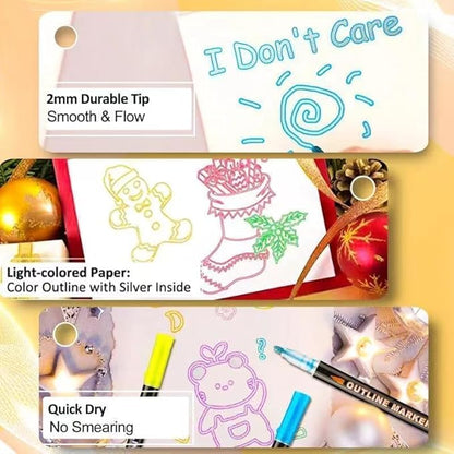 Outline Marker Self-outline Metallic Markers, 12 Colors Squiggles Shimmer Outline Markers Pen Set for Drawing Art School Supplies, Glitter Pen Set for Cards Lettering, Gift for 4-12 Year Old Girl