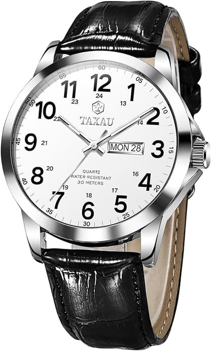 Watches for Men Leather Large Arabic Numerals Mens Watches Waterproof Band with Date Quartz Men's Wrist Watch