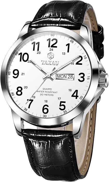 Watches for Men Leather Large Arabic Numerals Mens Watches Waterproof Band with Date Quartz Men's Wrist Watch