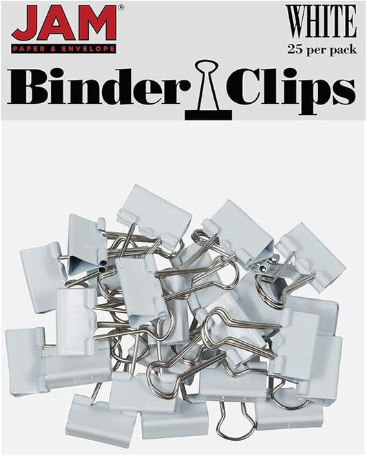 JAM PAPER Colorful Binder Clips - Small - 3/4 Inch (19 mm) - White Binderclips - 25/Pack