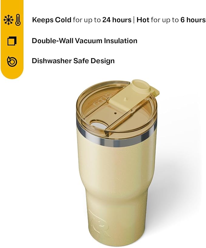 RTIC 30oz Essential Tumbler with Lid, Ceramic Lined, Insulated, Stainless Steel, Metal, Double Wall Vacuum-Insulation, Travel Cup for Iced Coffee, Tea, Hot and Cold Drink, Sunlight Glitter