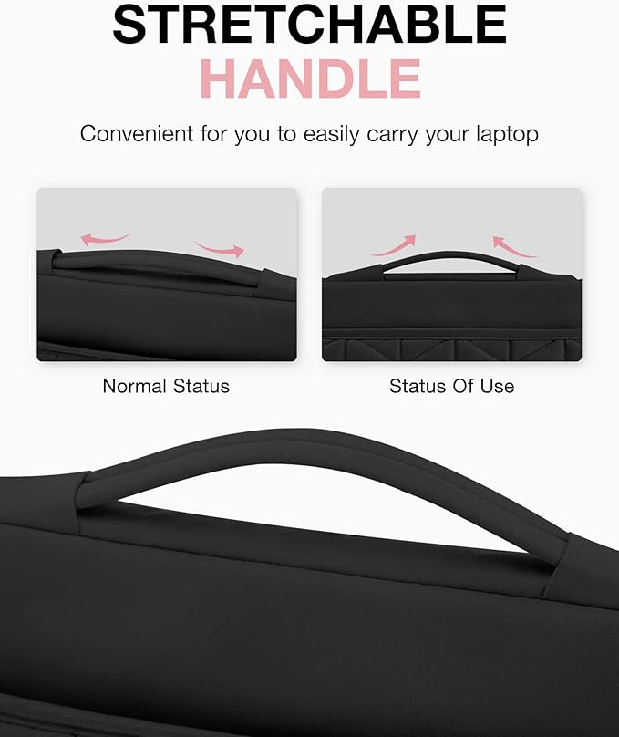 BAGSMART 13-14 inch Laptop Sleeve with Handle, Puffy Padded Case Accessories Bag, MacBook Fitted Air Pro 13.3 14 inch, Computer Dell,HP, Black