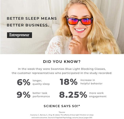 Swanwick Blue Light Blocking Glasses for Women, Men. Sleep Aid. Anti Eyestrain Headache for Computer, Gaming, TV, UV Glare