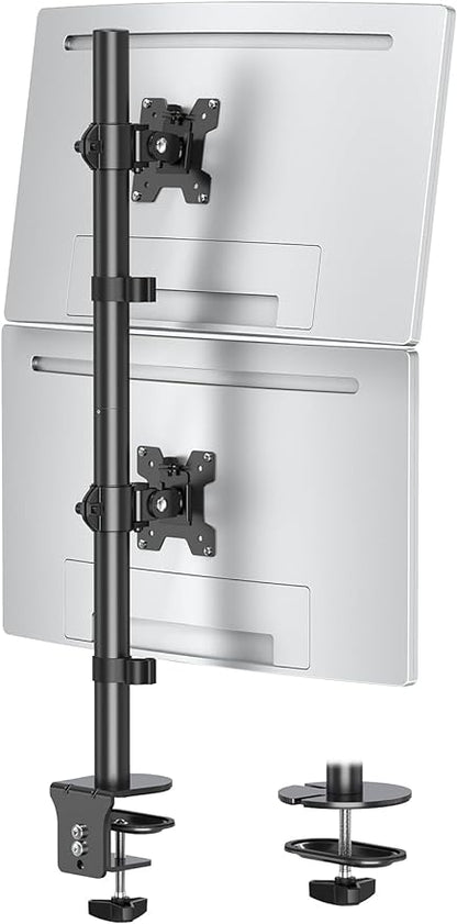 MOUNTUP Dual Monitor Stand, Vertical Monitor Mount for 2 Max 32 inch Stack Screen Monitors, Height Adjustable, Swivel, Tilt Monitor Desk Mount with C Clamp Grommet Base, MU3004