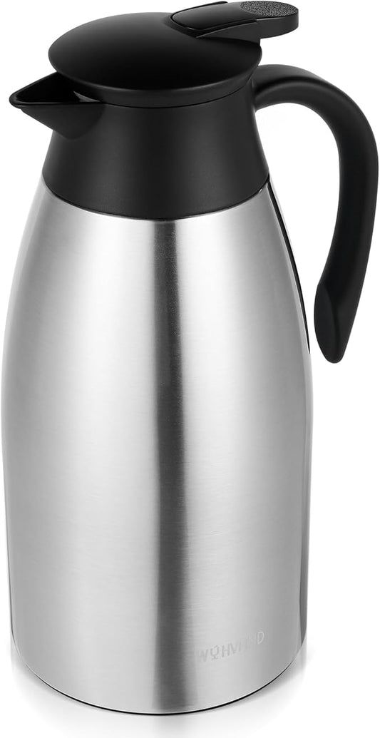 68 Oz Thermal Coffee Carafe, Stainless Steel Insulated Vacuum coffee crafts to keep coffee hot, 2 Liter Tea Water Coffee and Beverage Dispenser (Silver)