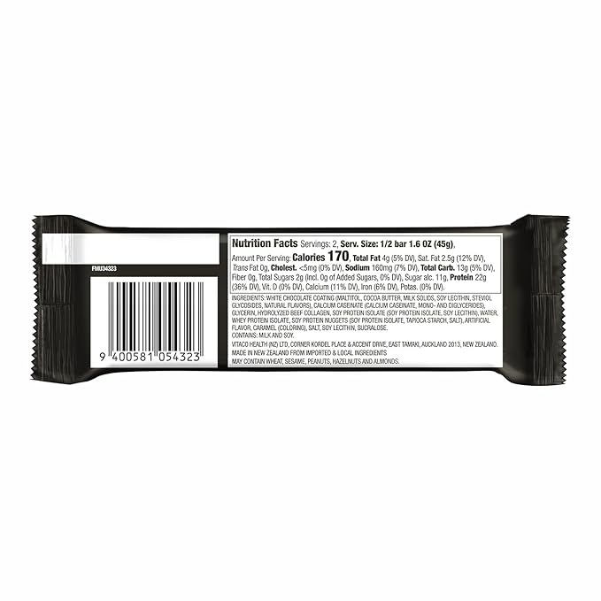MUSASHI High Protein Bar, 44g Protein, 3g Total Sugars, White Chocolate Caramel, Post Workout and Protein Snack On The Go, 12 Pack of 3.2oz (90g) Bars