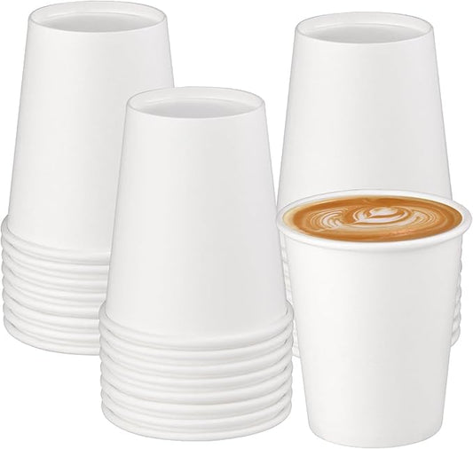 Paper Cups 8 oz 25 Pack, Disposable Paper Coffee Cups for Hot or Cold Beverage Drinking for Party, Picnic, BBQ, Travel, and Event -White