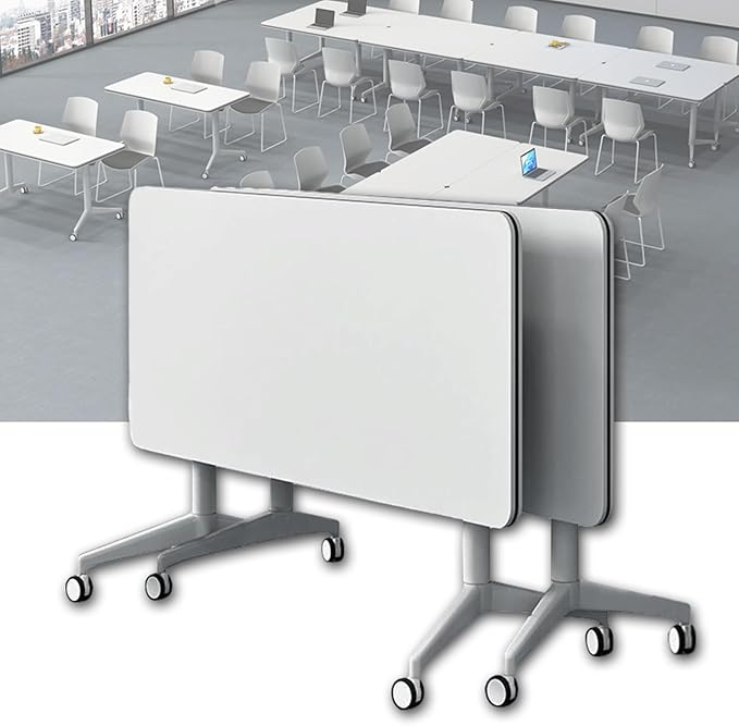 Conference Table, Folding Conference Room Tables on Wheels, Modern Meeting Seminar Table Computer Desk, Boardroom Desk for Office Meeting Conference Room,White,2 Pack 63inch