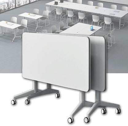 Conference Table, Folding Conference Room Tables on Wheels, Modern Meeting Seminar Table Computer Desk, Boardroom Desk for Office Meeting Conference Room,White,2 Pack 63inch